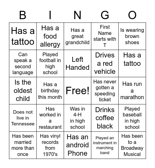 Human Bingo Card