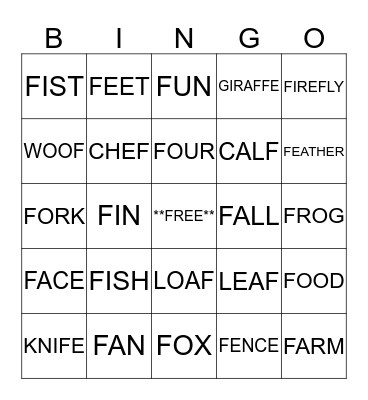 /f/ words Bingo Card