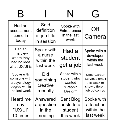 UX/UI Job Titles Training Bingo Card