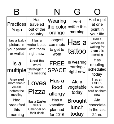 Development Staff Meeting Bingo Card