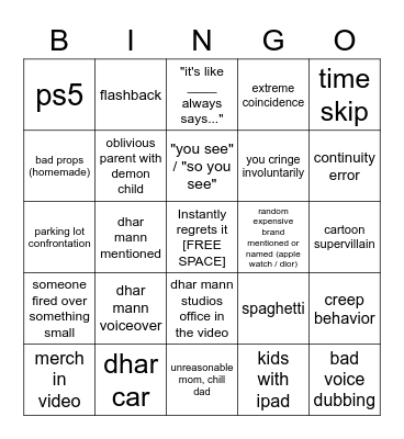 Dhar Mann Bingo v4 Bingo Card