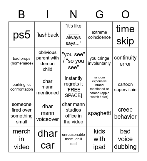 Dhar Mann Bingo v4 Bingo Card