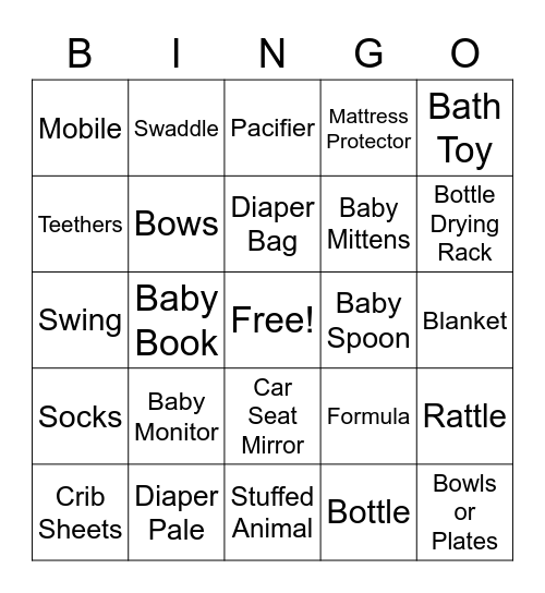 Baby Hunt Bingo Card