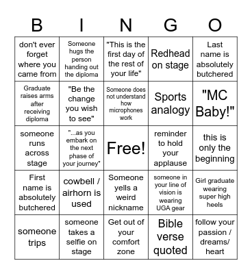 Mill Creek High School graduation Bingo Card