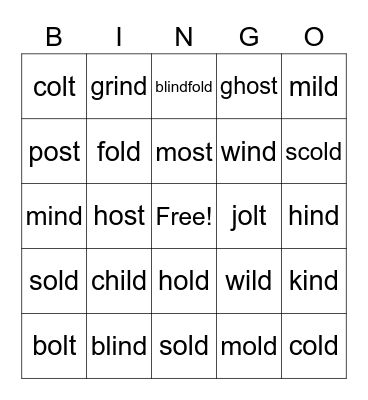 Closed Syllable Exception Bingo! Bingo Card