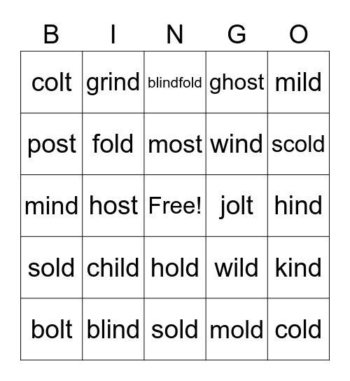 Closed Syllable Exception Bingo! Bingo Card