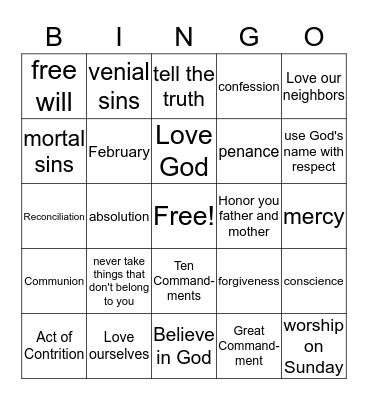 Reconciliation Bingo Card
