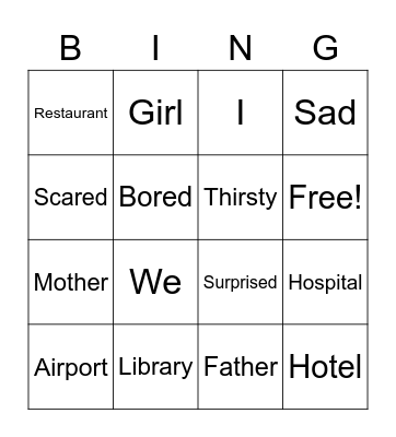 Vocabulary Bingo Card