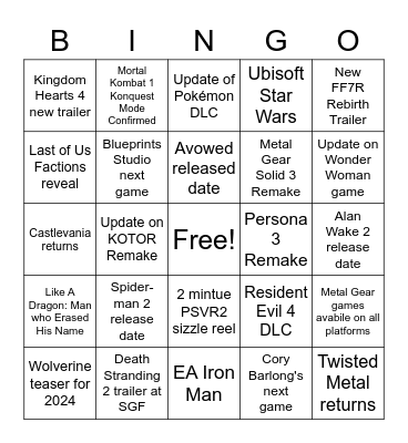 Summer Game Reveals Bingo Card