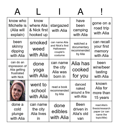 ALINGO! Bingo Card