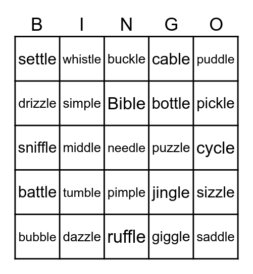 Consonant +le simple Bingo Card