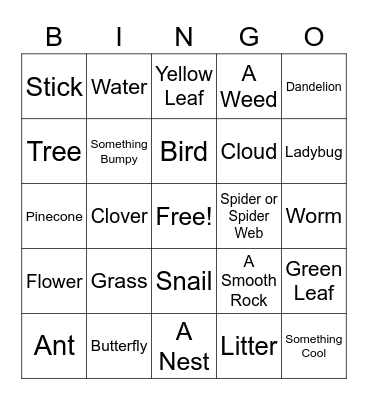 Nature Bingo Card