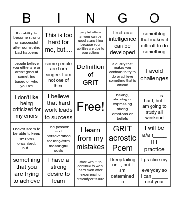 G.R.I.T. Bingo Card