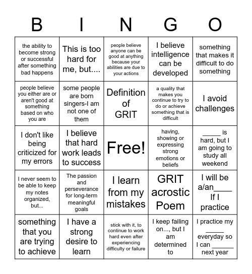 G.R.I.T. Bingo Card
