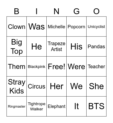 The Circus Bingo Card
