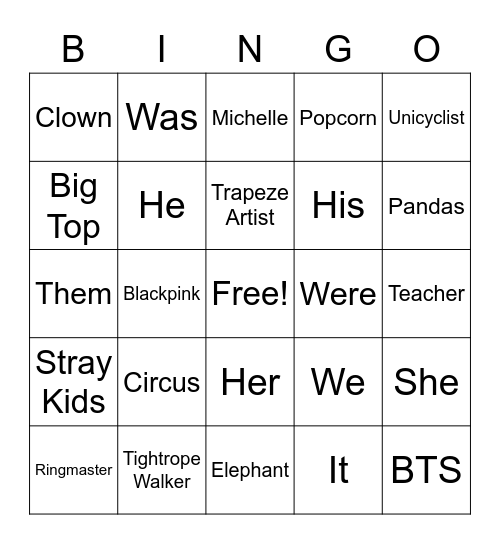 The Circus Bingo Card