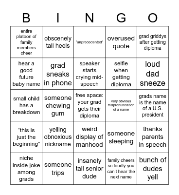 Graduation Bingo Card