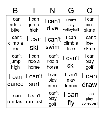 CAN/CAN'T Bingo Card