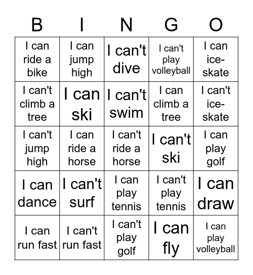 CAN/CAN'T Bingo Card