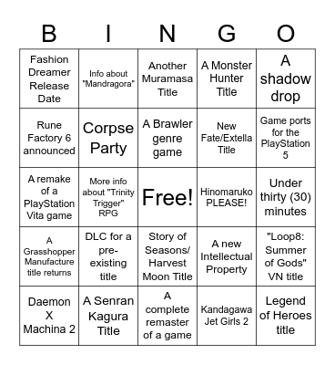 Marvelous! Game Showcase 2023 Bingo Card