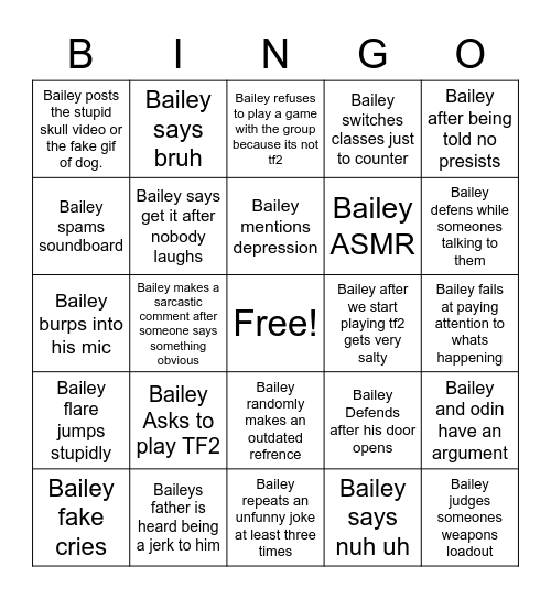 Bailey Bingo Card