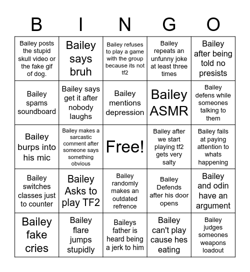 Bailey Bingo Card