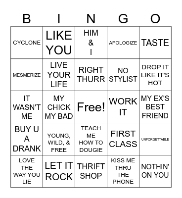 Pop Rap Bingo Card