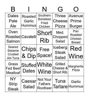 Avenue Kitchen Bingo Card