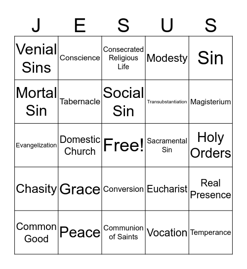 Wednesday RE Bingo Card