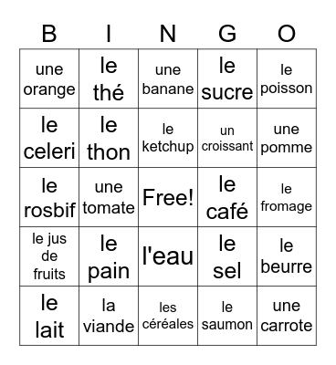 la nourriture Bingo Card