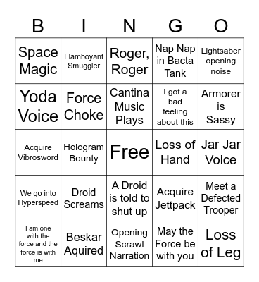 Star Wars Bingo Card