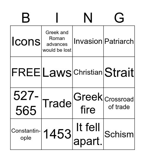 Byzantium  Bingo Card