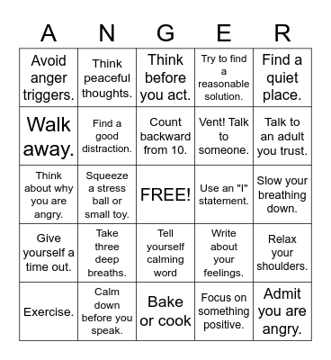 Anger Bingo Card