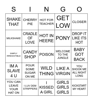 818 BEST STRIPPER SONGS Bingo Card