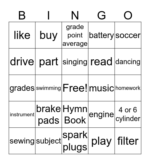 Review 18-22 Bingo Card