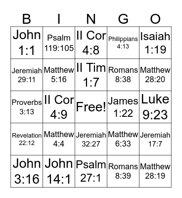 Bible Verse Trivia Bingo Card