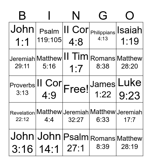 Bible Verse Trivia Bingo Card