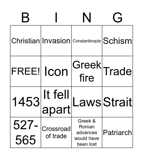 Byzantium  Bingo Card