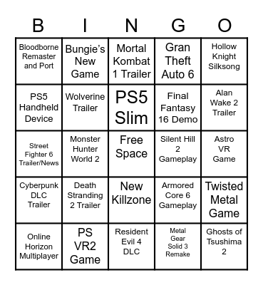 Playstation Showcase 2023 Bingo Card
