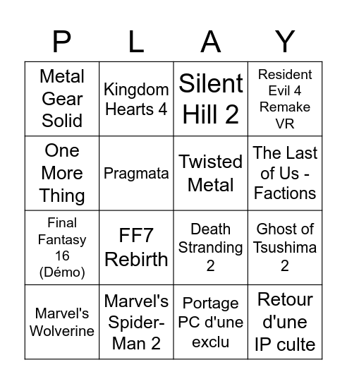 Playstation Showcase - 24 Mai 2023 Bingo Card