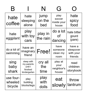 Used to/didn't use to Bingo Card