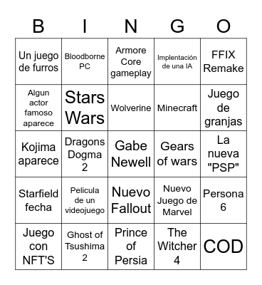 NO E3 Bingo Card