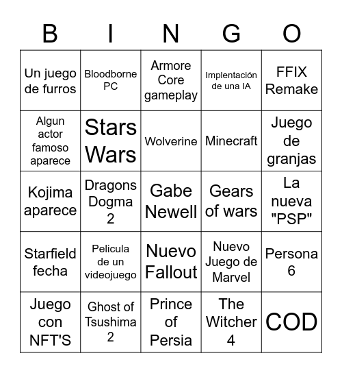 NO E3 Bingo Card