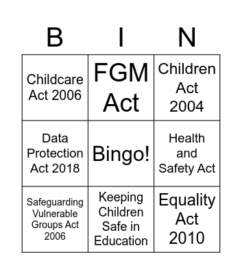 Legislation Bingo Card