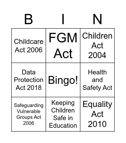 Legislation Bingo Card