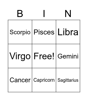 Customer Zodiac Bingo Card