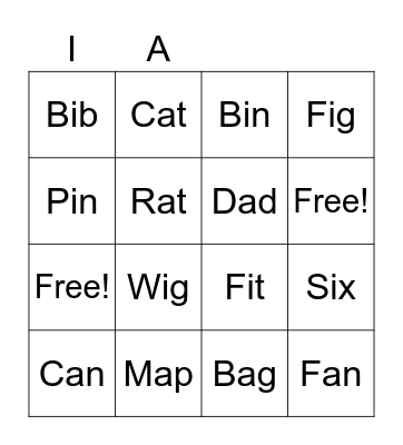 Vowel Sounds Bingo Card