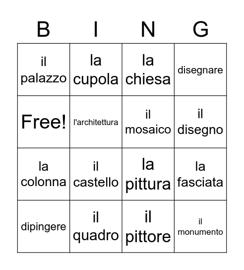 Arte & città Bingo Card