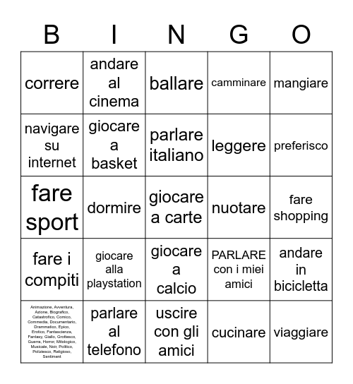 FILM - GENERI Bingo Card