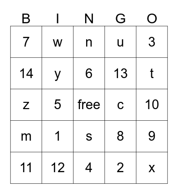 Spanish letters and numbers bingo Card